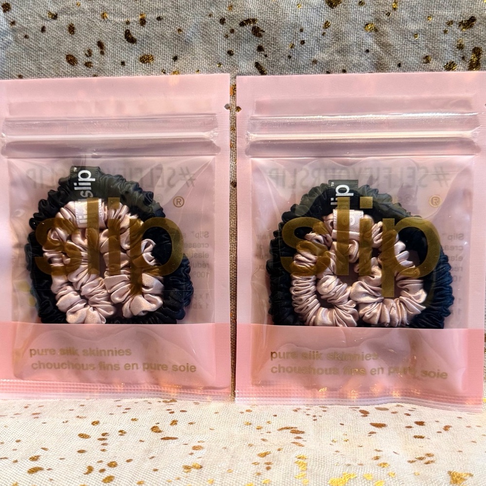 2x~Slip~Pure Silk Skinnies Hair Ties in Black and Pink~NIP~Sealed~